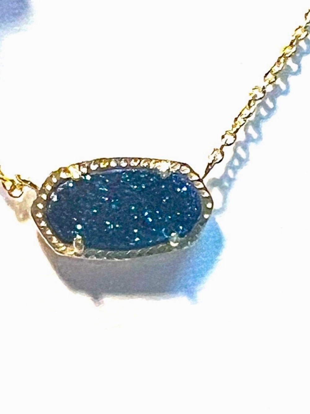 NWT Kendra Scott Retired Elisa Necklace Blue Sparkly Drusy & Yellow Gold GORG! - Picture 9 of 13